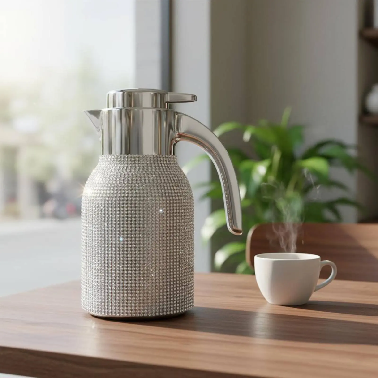 

Crystal Thermal Pot Long-Lasting Heat Preservation Sparkling Insulated Tea Pot Hot Beverage Dispenser Complimentary Kitchen