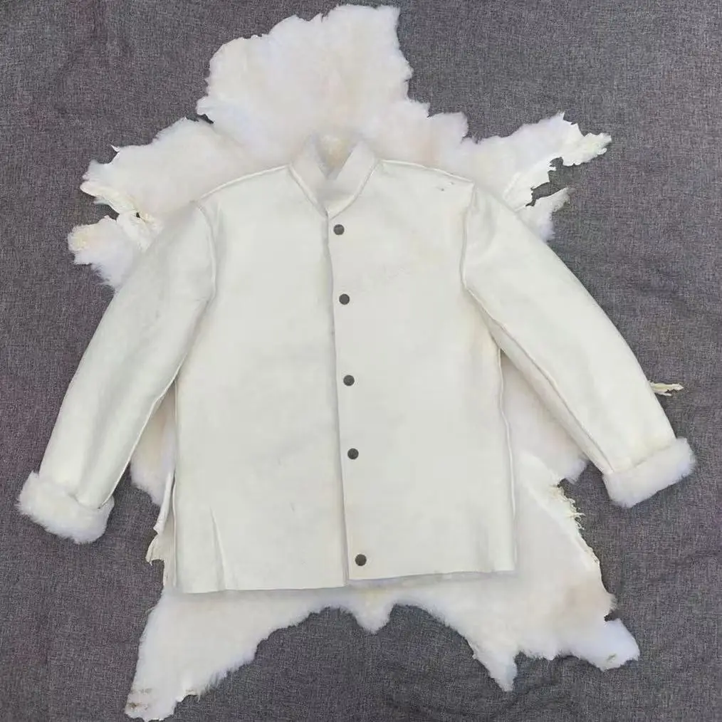 الشتاء رشاقته حقيقية الصوف القطن معطف منتصف العمر المسنين أبي أمي ملابس خارجية دافئة عادية طويلة جلد الغنم القمم الذكور سترة الهدايا #4