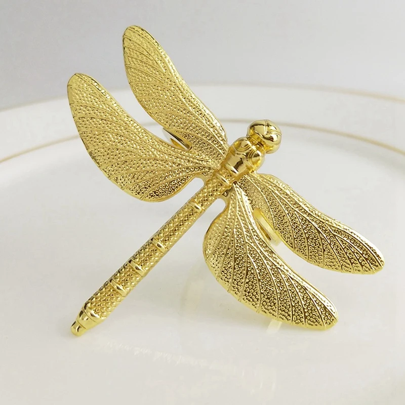 Anillo de servilleta de libélula de 12 piezas, accesorio para Hotel, banquete de boda, exhibición de mesa, servilleta de hebilla de Metal, 6 piezas de oro y 6 piezas de plata