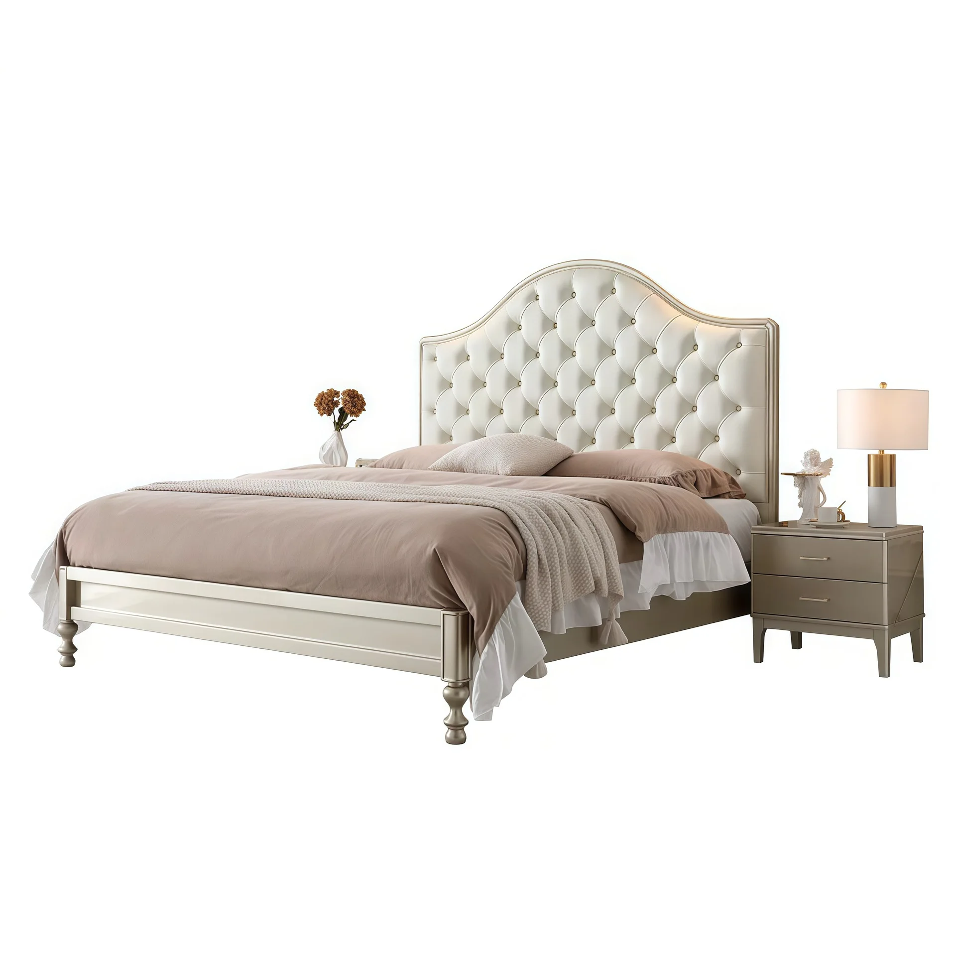 

American solid wood 1.8 meters master bedroom double modern simple cream wind cloud leather bed light luxury weddi