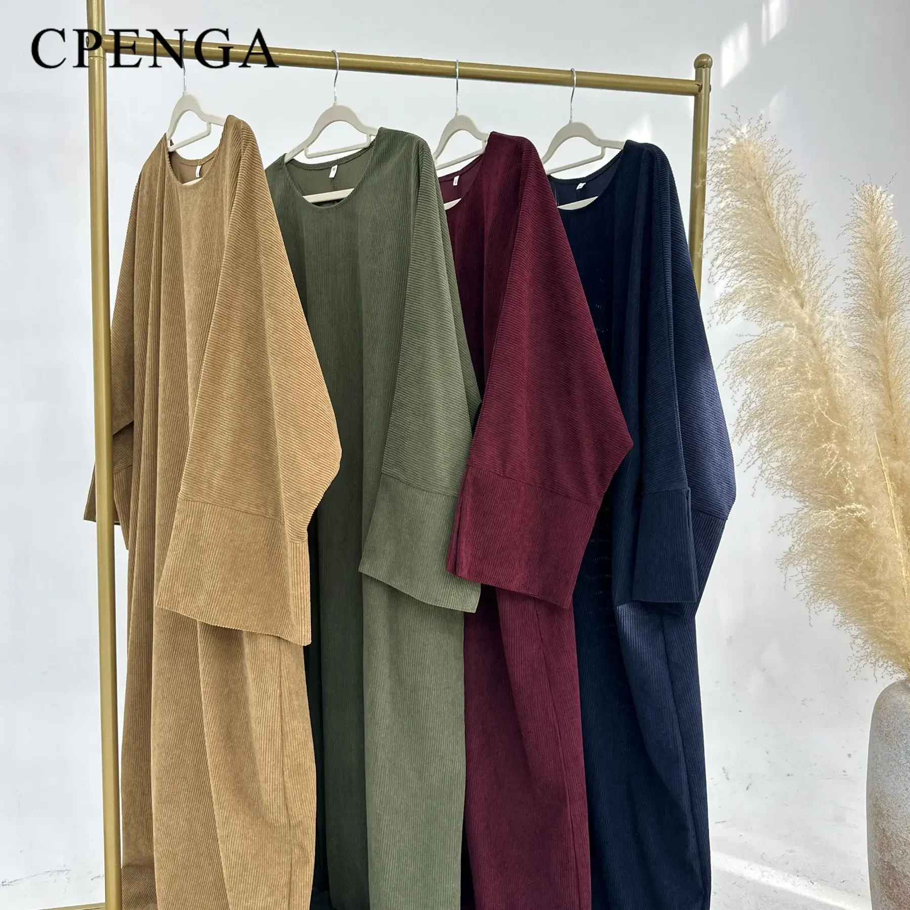 2024 Arabic Women Corduroy Abaya Dress Ramadan Dubai Muslim Modest Cardigan Islamic Autumn Winter Warm Turkey Loose Solid Robe