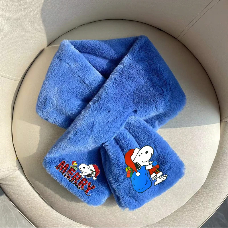 New Snoopy Kids Plush Scarf Cartoon Christmas Print Neckerchief Girl Winter Warm Accessories Kawaii Children Christmas Gifts New