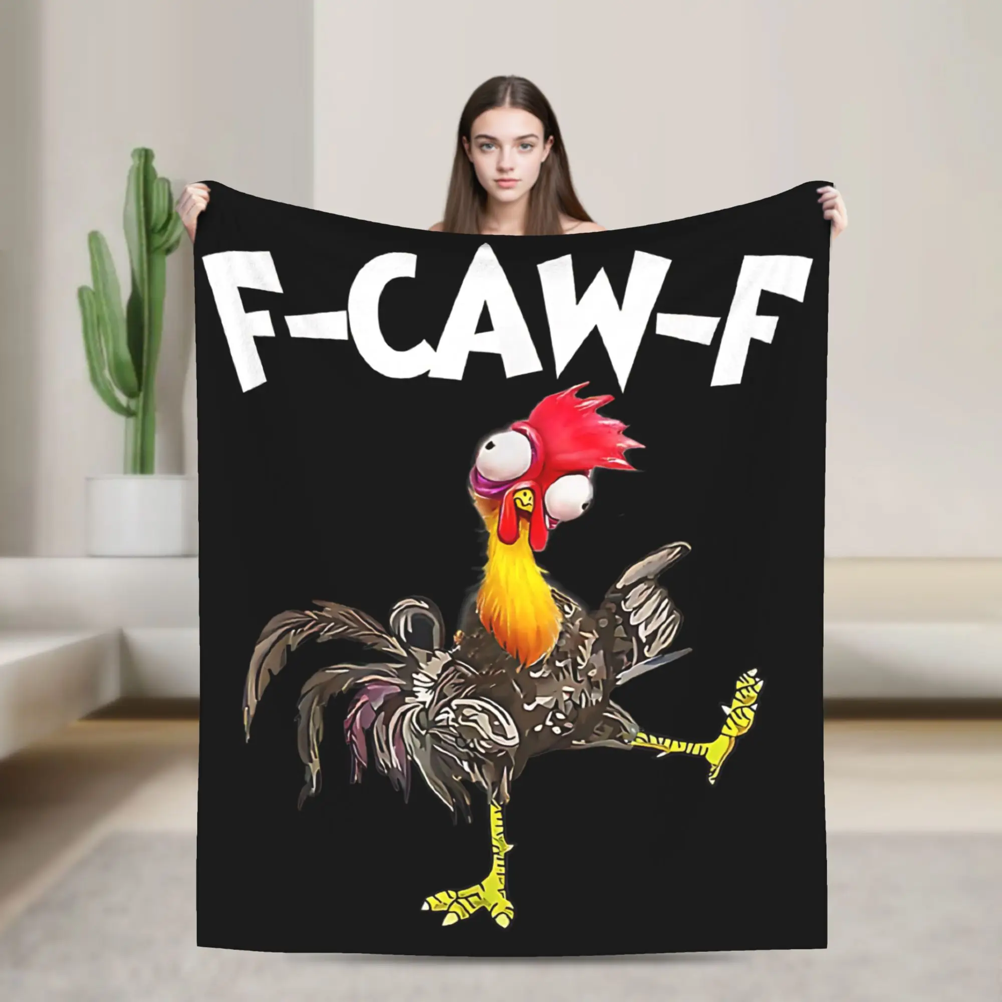 F CAW F Funny Mad Rooster Quirky Cartoon Chicken Blanket Velvet  Winter   Multifunction Warm Throw Blanket for Bed Travel Quilt