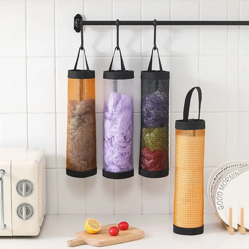 Home Grocery Bag Holder Wall Mount Plastic Bag Holder Dispenser Hanging Storage Trash Garbage Bag Kitchen Garbage Organizer