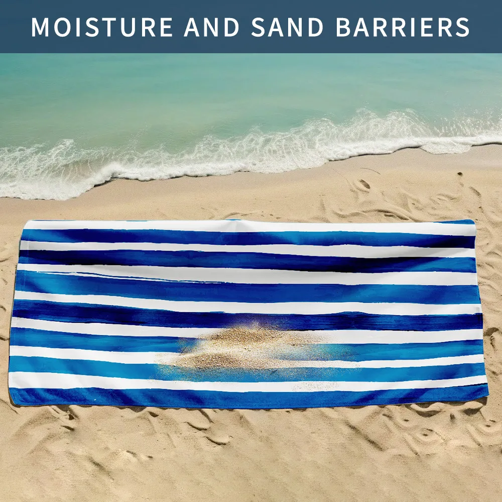 Watercolor  Striped Beach Towel Microfiber Quick Dry Absorbent Lightweight Hand Drawn Art Towel for Beach Pool Vacation Travel