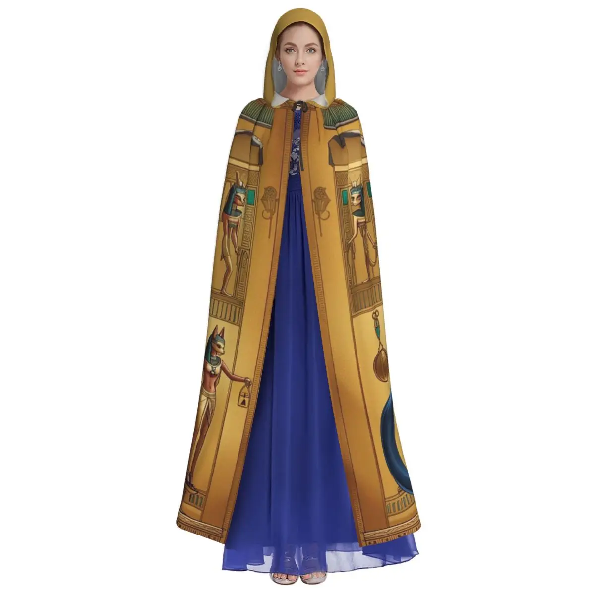 Vintage Egyptian Cat Goddess Bastet  Long Hooded Cloak Witch Medieval Costume Cosplay Cape HalloweenCoat Adult Unisex - view 6