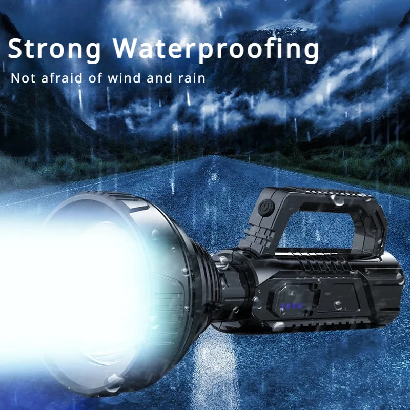 Portable Searchlight LED Big Beam Long-Range Flashlight USB Rechargeable Waterproof Torch Outdoor Patrol Flashlight