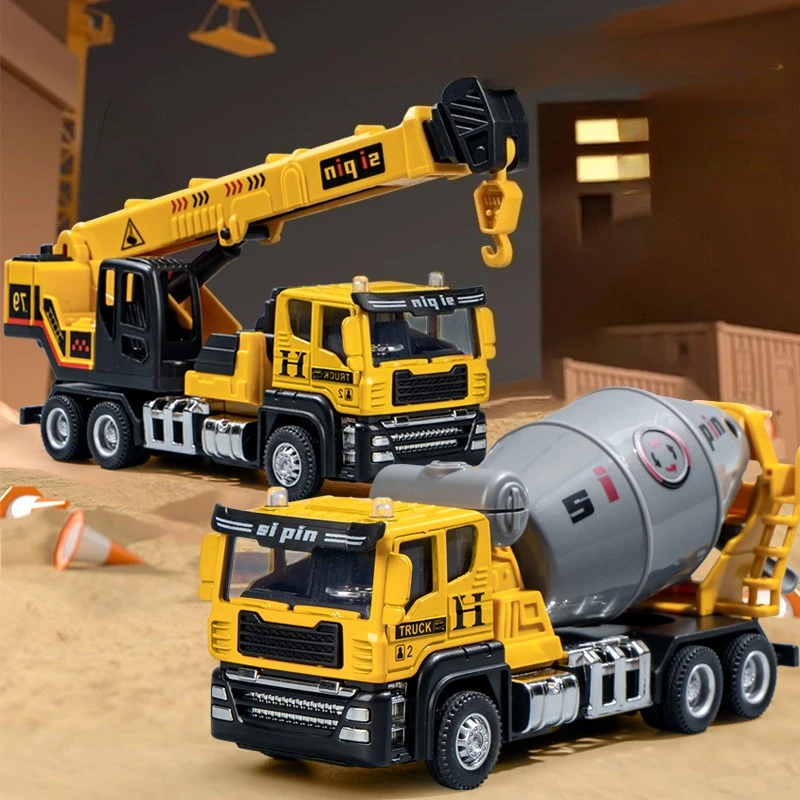 Vehículo de ingeniería fundido a presión, motor de bomberos, excavadora, mezclador, modelo de coche volquete, cabeza de aleación de simulación, juguetes para niños y niños