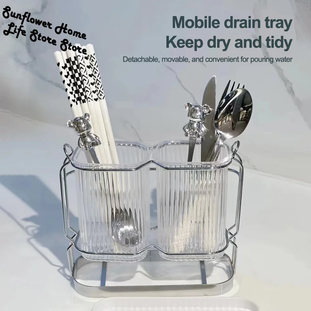 

Light Luxury Cutlery Drainer Wall Mounted Kitchen Cutlery Organizer Spork Spoon Holder Utensil Drying Rack Kitchen Organizer