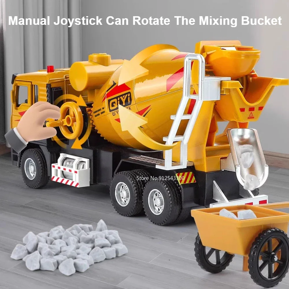 1:40 Scale Electric Cement Mixer Truck Model Toy Sound Light Pull Back Automatic Discharge Engineering Vehicle for Boys Gifts