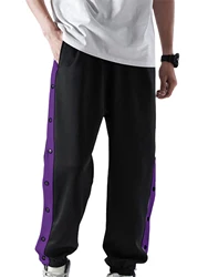 Erkek gözyaşı uzakta basketbol pantolon yüksek bölünmüş Snap düğmesi rahat gevşek Fit cep mor küçük ile aktif egzersiz Sweatpants