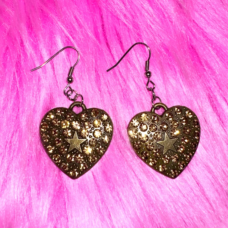 Y2K Jewelry Shiny Crystal Heart Star Earrings for Women Vintage Charms Earrings Punk Korean Fashion Earrings Accessories Goth