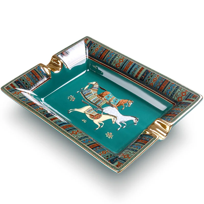 

Horse Patten Art Grid Ceramic Cigar Ashtray Nice Luxury Smoke Ash Tray Holder Cigars Home Table Desk Accessories Decor