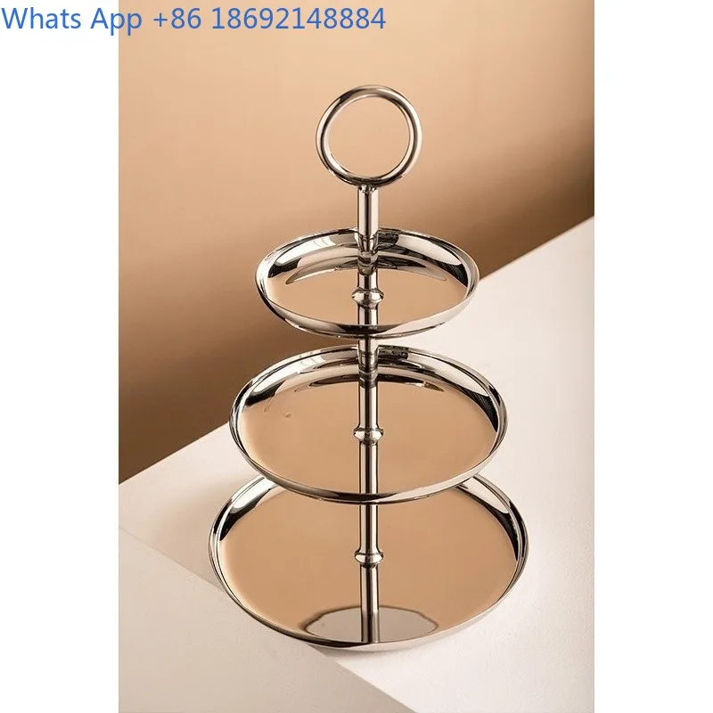 European Style Stainless Steel Three-Layer Dessert Cake Stand Household Snack Candy Tray Light Luxury Fruit Plate 3