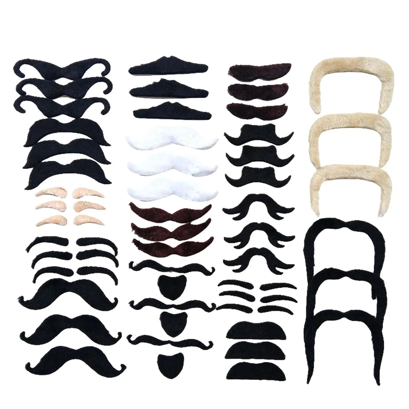 48Pcs 16 Different Styles Mustache Stickers Fake Beard Novelty Multipurpose Sturdy Lifelike Costume Props for Kids Adults