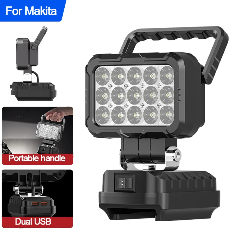 For Makita 14.4V-18V Li-ion Battery 15 Beads 3 inch LED Work Light Portable Lamp Outdoor Flashlight Camping Lamp Spotlight
