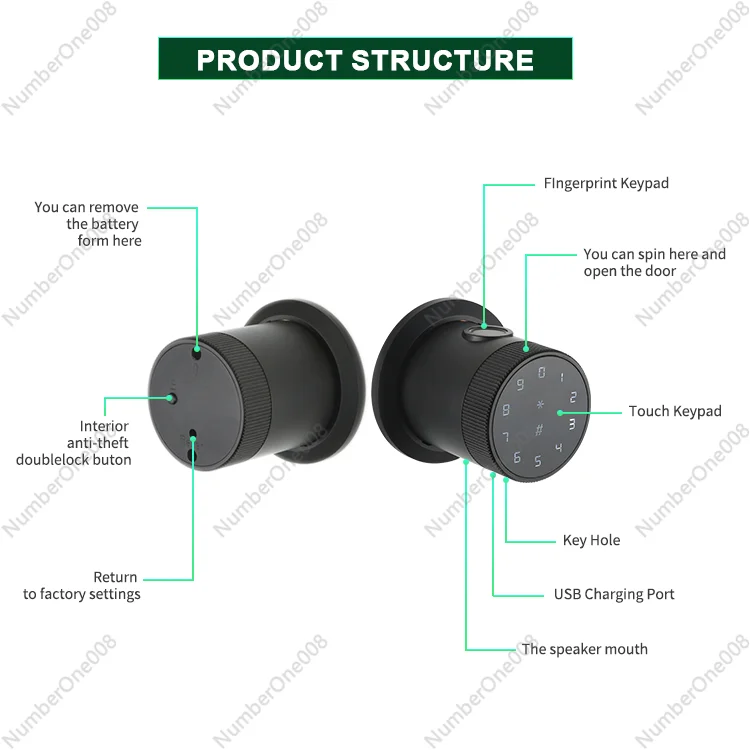 

Smart WiFi Keyless Door Lock with Password, Card, Fingerprint, and Smart Rotary Handle