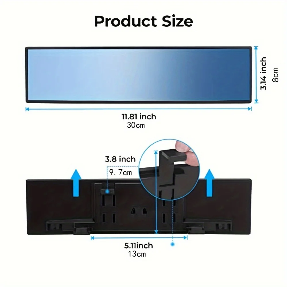 Universal Panoramic Convex Rearview Mirror, Interior Clip-on Wide Angle Rear View Mirror To Reduce Blind Spot Effectively