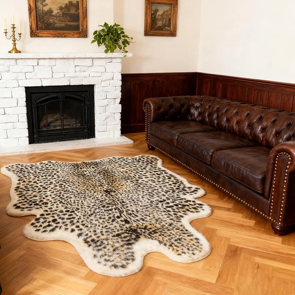 سجادة كبيرة من جلد البقر الصناعي بطباعة الفهد على شكل حيوان الفهد لغرفة النوم وغرفة المعيشة وديكور المنزل والمكتب #6