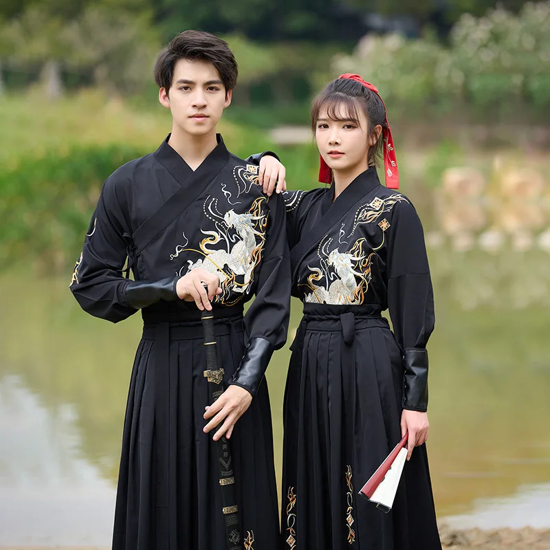 

Oriental Chinese Traditional Hanfu Clothing Warrior Cosplay Costumes Ancient Tang Embroidery Suit Swordsman Gown Knight Outfits