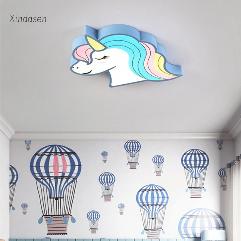 Plafoniere a LED per camera dei bambini con unicorno con telecomando Paralume per cartoni animati Lampada carina per bambini Deco Lampadari per bambini ragazza