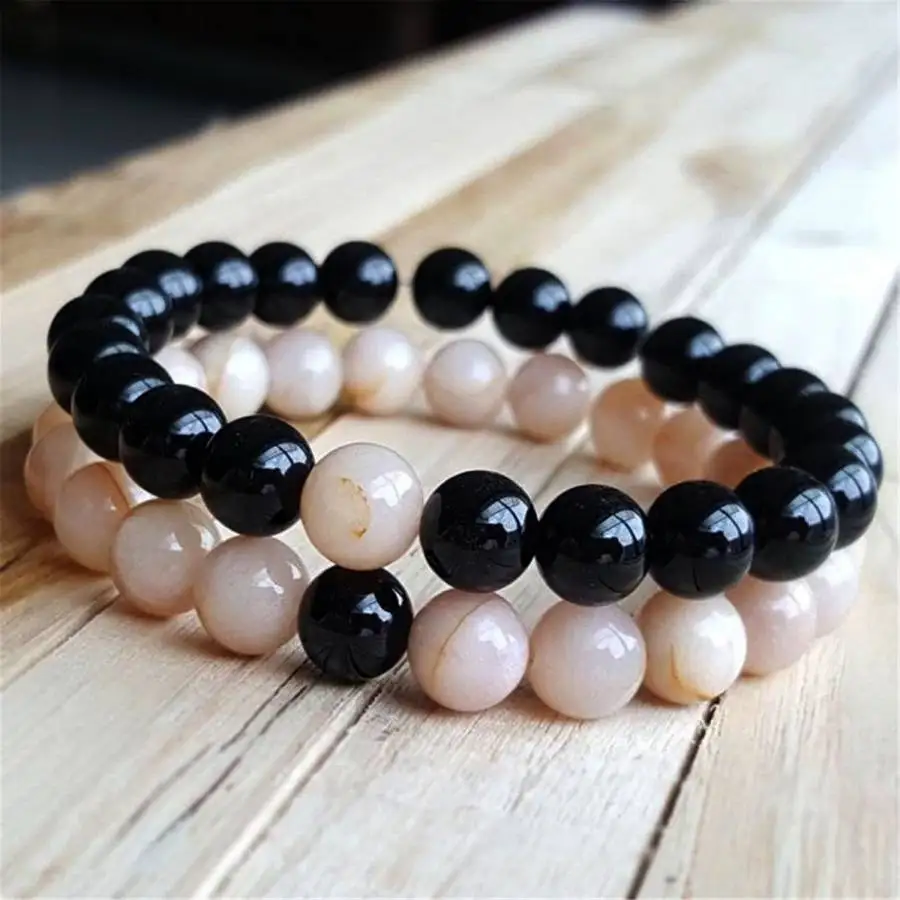 

2pcs 8mm Black Lava Beads Bracelet 7.5inch Bodhi Sacred Spiritual Hand elastic Buddhist Jewelry Chakra Women Men's Prayer