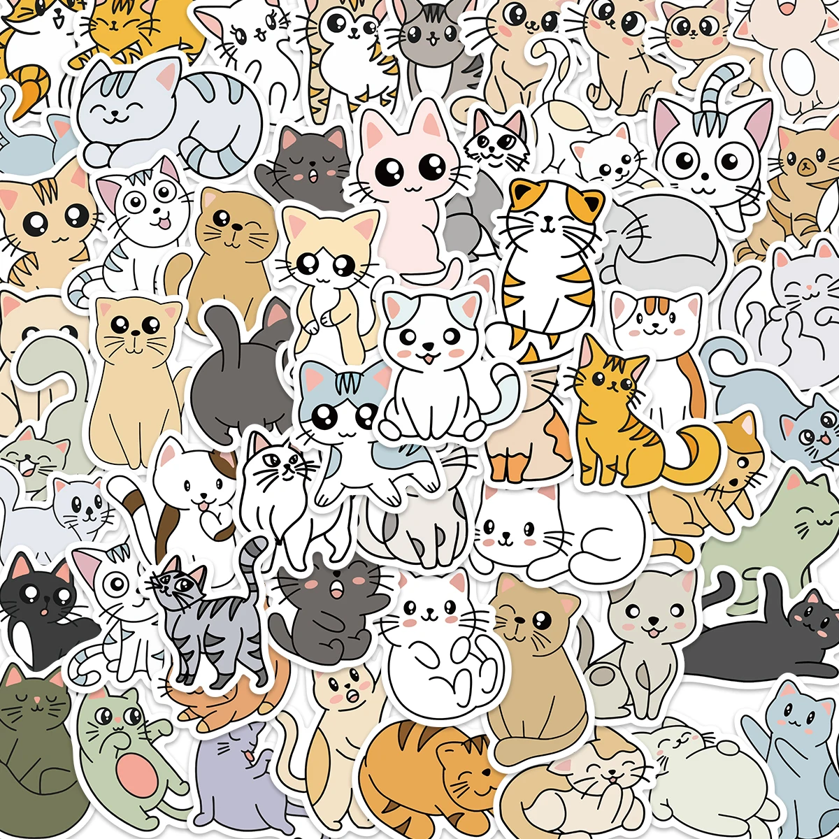 60pcs Cartoon Animal Cats Stickers DIY Waterproof Laptop Phone Skateboard Fridge Guitar Luggage Kids Sticker Decals Toy