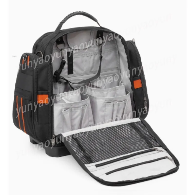 Heavy Duty Waterproof Tool Backpack Multi Compartment Padded Straps Storage Bag for Electrician Jobsite Use