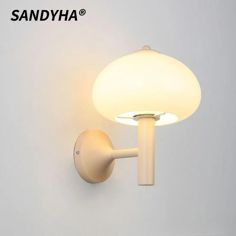 

Nordic Modern Cream Mushroom Wall Lamp White Glass Night Light Decor Bedroom Bedside Corridor Living Room Led Lighting Fixture