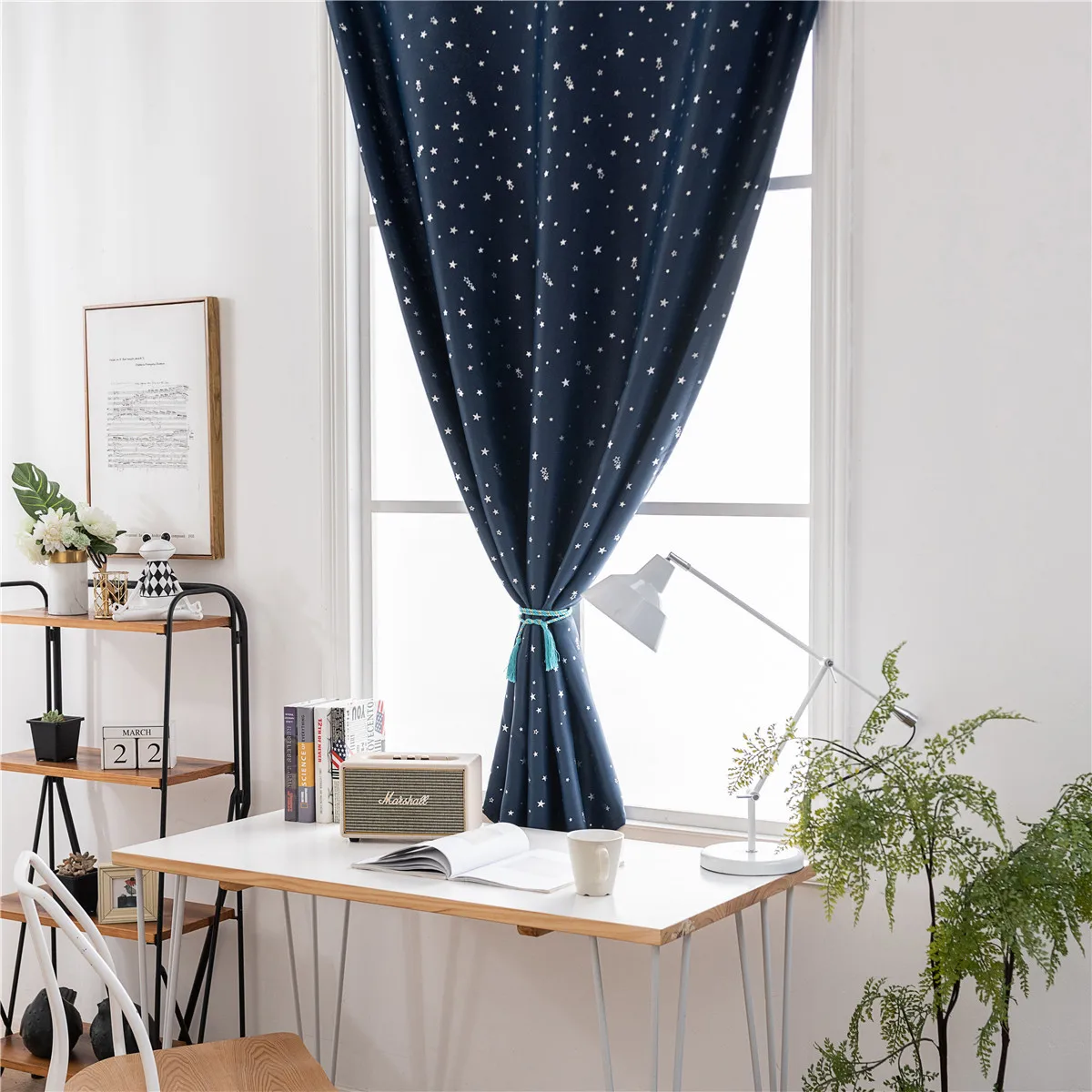 

1Pcs Blackout Curtain Silver Star Decoration Navy Punch Free Double Adhesive Tape Window Drape for Home Bedroom Kids Room