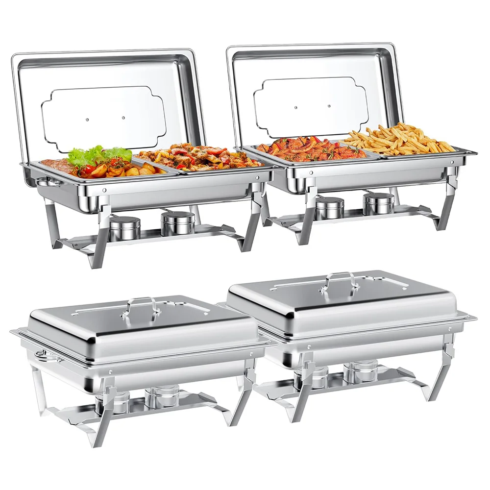

2/4/6 Pack Chafing Dish Buffet Servers Stainless Steel Full Size Rectangular 8QT Food Warmer for Party Wedding Birthday Hotel