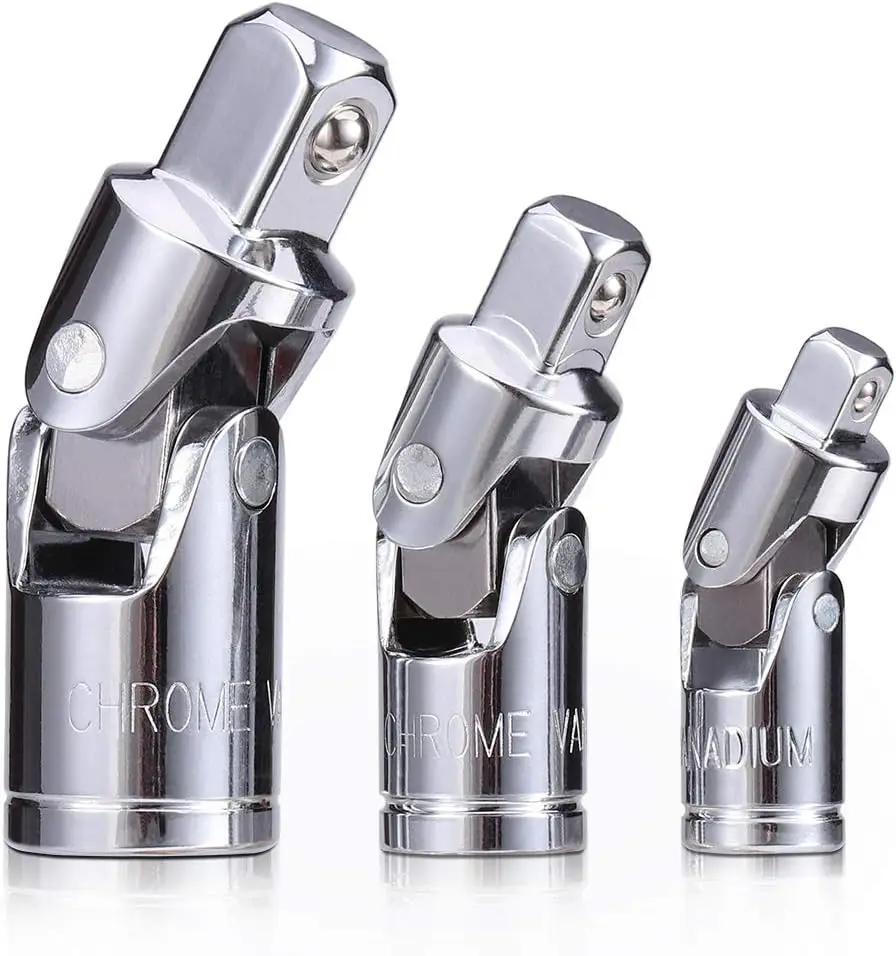 3 قطع مجموعة مقابس مشتركة عالمية، 1/4 بوصة، 3/8 بوصة، محرك 1/2 بوصة، فولاذ الفاناديوم الكروم #1