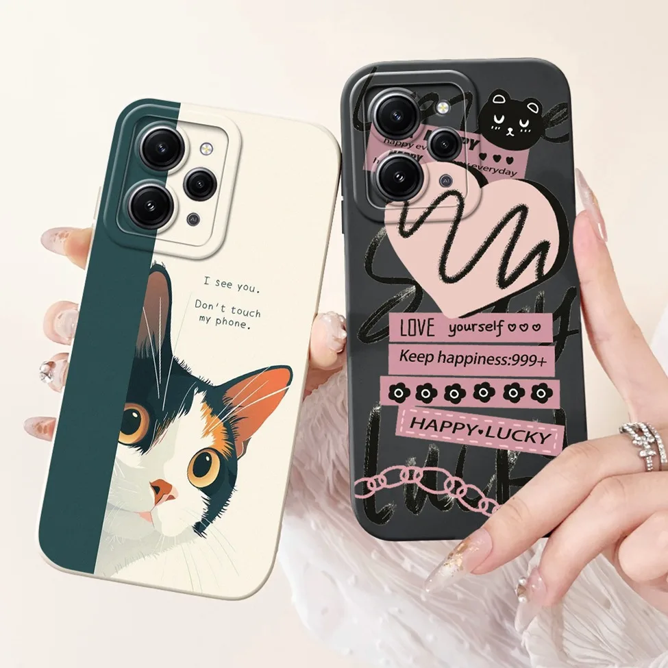 For Redmi 12 12C 4G Case Cover Cute Cat Aesthetic Women Silicone Shockproof Back Cover For Redmi 12C Phone Case For Boy Girls