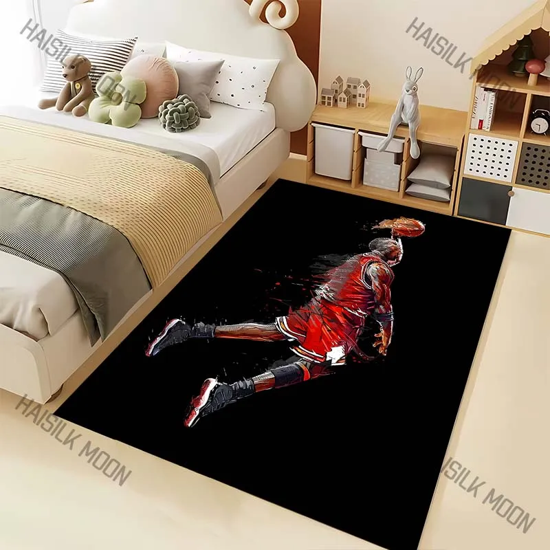 Basketball player aerial dunk red jersey Print Carpet for Living Room Bedroom Sofa Home Decor Rus Non-slip Floor Mat Luxury Gift