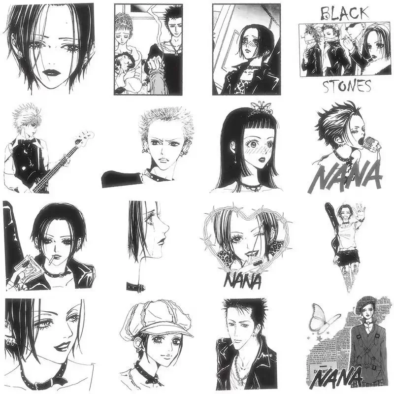 64PCS Anime NANA Black White Stickers Cool Graffiti Decals DIY Decoration For Phone Laptop Stationery PVC Waterproof Toys Gift