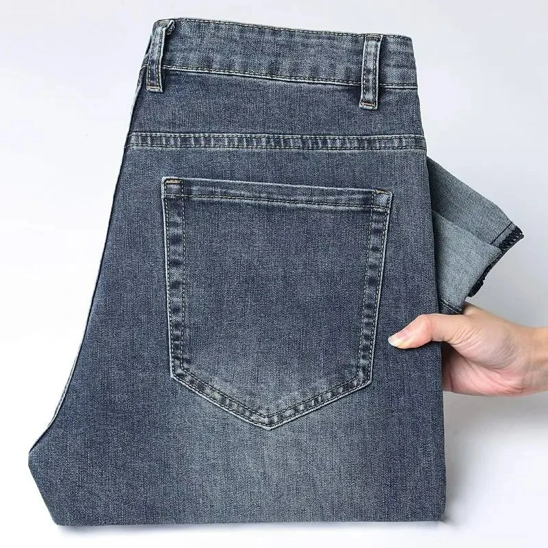 

Новые мужские джинсы прямого кроя из стрейч-денима премиум-класса, свободные, осенне-зимние, универсальные, повседневные, больших размеров, для полных мужчин