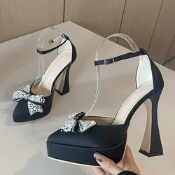 Liyke 2024 Spring Women Pumps Fashion Design White Pearl Bowknot High Heels Platform Sandals Pointed Toe Party Dress Shoes Lady