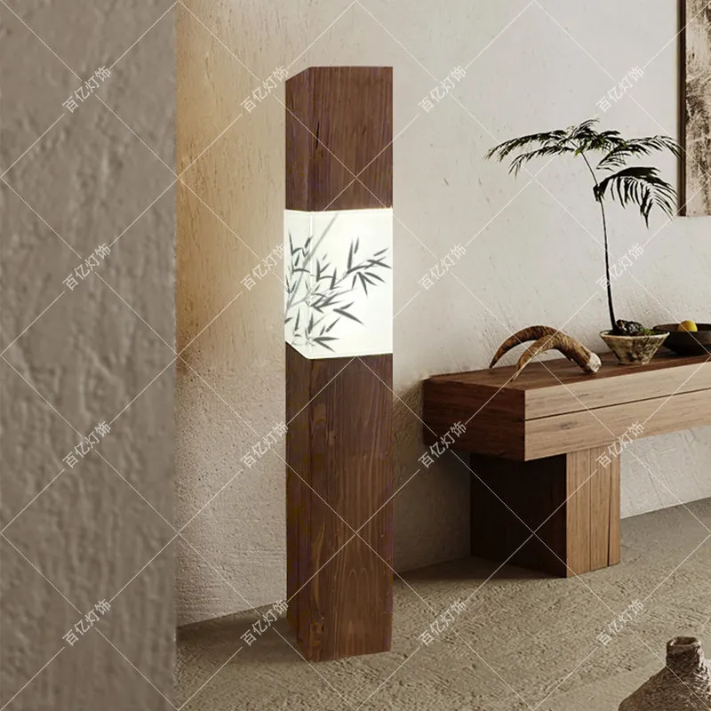 Solid wood floor lamp Japanese style living room study bedroom ambient light bed and breakfast restaurant floor lamp