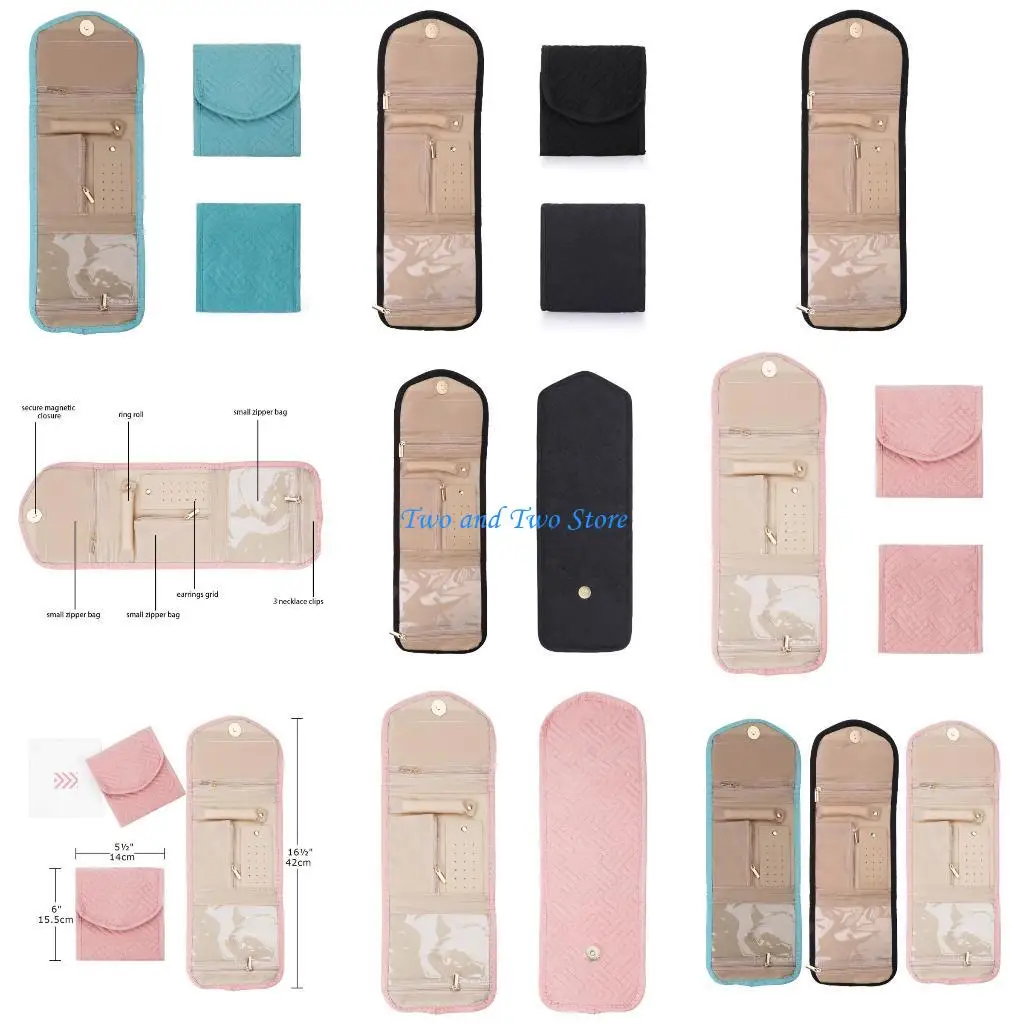 

HX6F Jewelry Roll Foldable Travel Earring Necklace Container for Journey Portable Storage-Case for Bracelets Holder