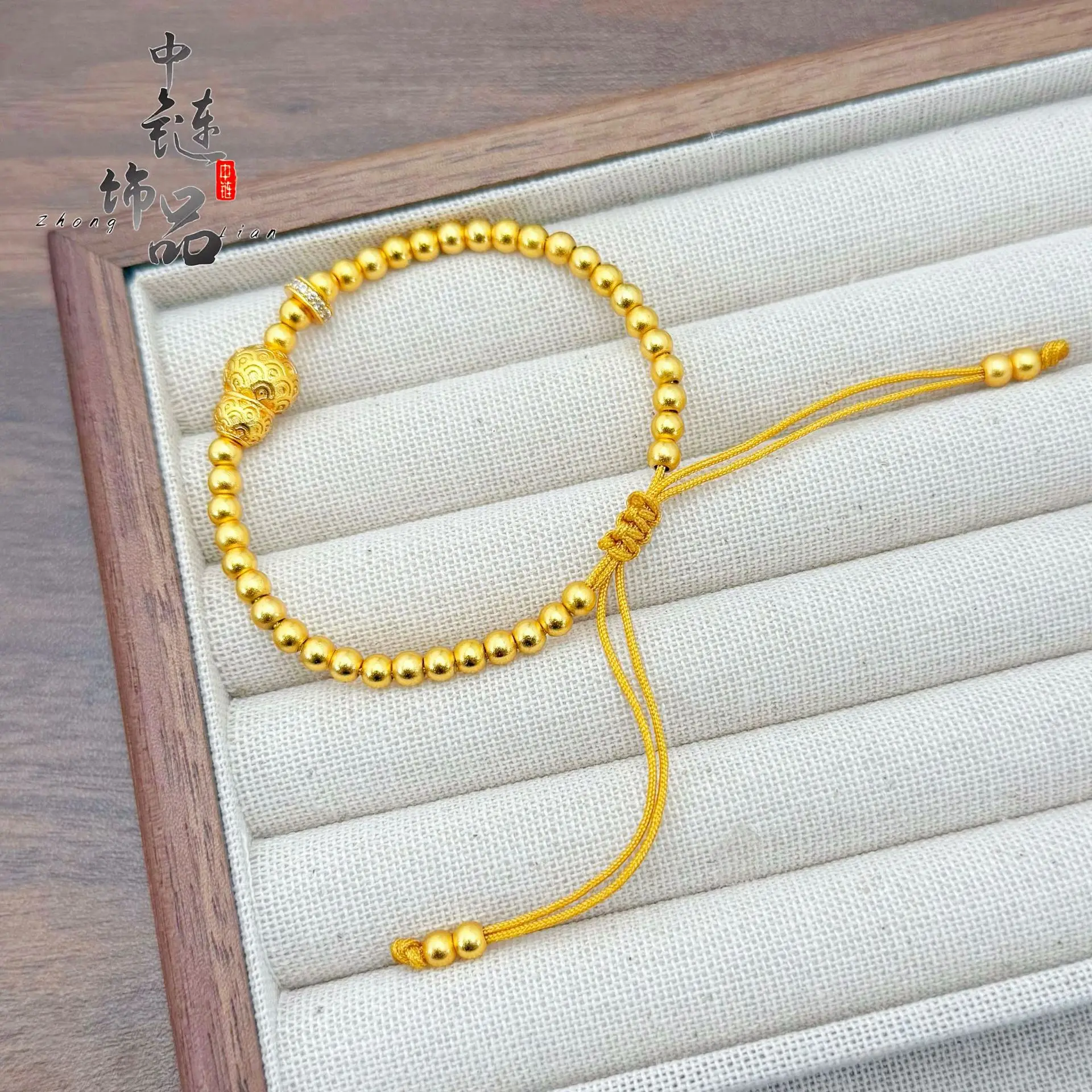 9999 gold lotus flower bead string bracelet for women - New Chinese style versatile bracelet for wholesale