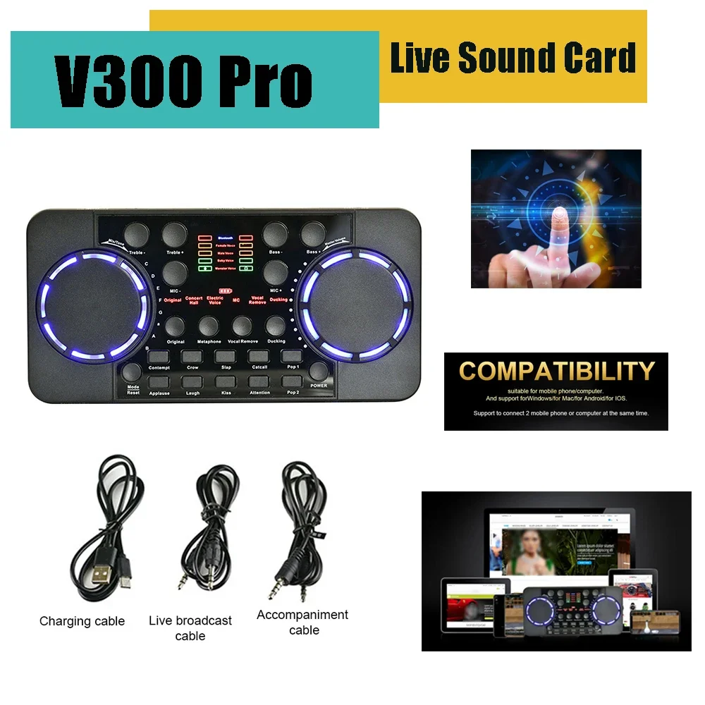 V300 Pro karta dźwiękowa kompatybilna z interfejs Audio Bluetooth Mixer DJ cyfrowy efekt konsoli USB do redukcji szumów śpiewu