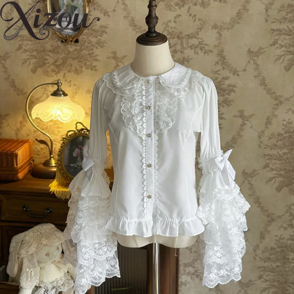 

Lolita Ji Sleeve Women Shirt Versatile Doll Collar Lace Long Sleeved Top Fashion Spring and Autumn Blusas Femininas Elegantes
