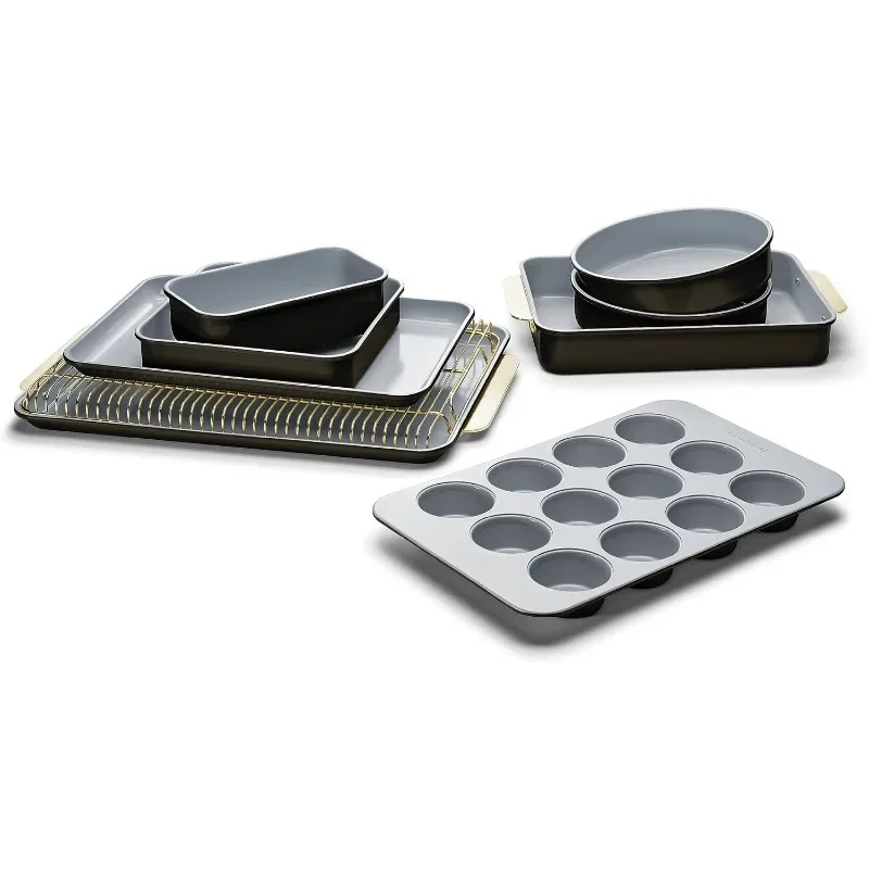 Nonstick Ceramic Bakeware Set， Assorted Baking Pans, Cooling Rack, & Storage Aluminized Steel Body