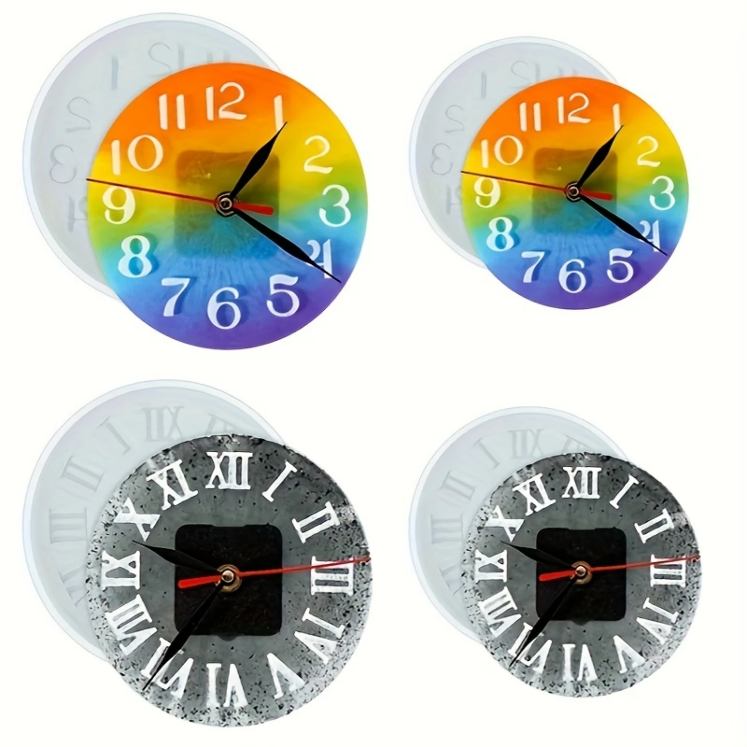 Silicone Clock Mold for Epoxy Resin, DIY Wall Clock Casting Kit, Roman Numerals/Numbers/Zodiac Design, Home Decor Craft Mold, Bu