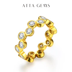 ATTAGEMS Round 3.0mm Solid 18k Yellow Gold Plated Full Moissanite Ring for Women S925 Wedding Band Luxury Party Fine Jewelry