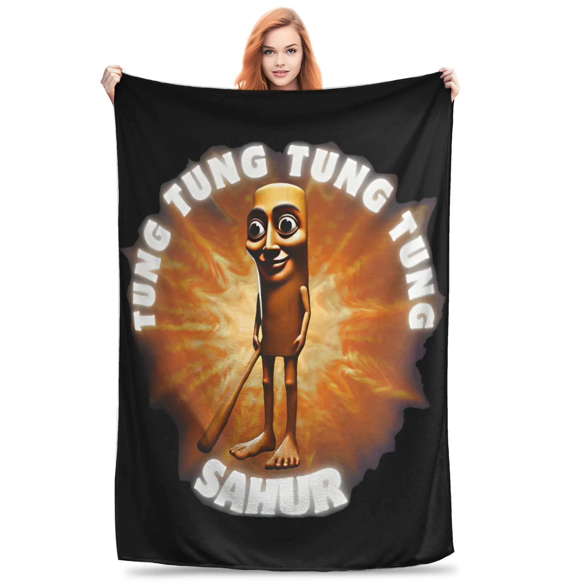 

Tung Tung Tung Sahur Knitted Blanket Italian Brainrot Flannel Throw Blanket Bedding Couch Personalised Lightweight Bedspreads,