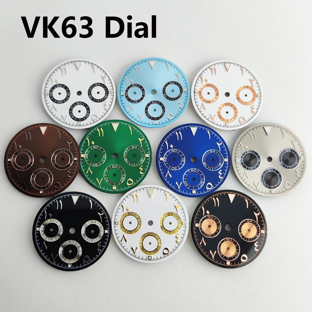 VK63 Dial 29mm Arabic numeral dial Watch Dial Quartz watch Black white dial band suitable for VK63 movement modified watch parts