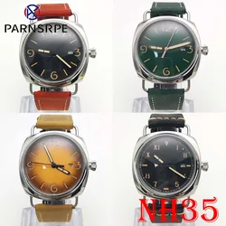45mm Classic Vintage Men's Automatic Mechanical Watch, NH35, Leather Strap, Casual Watch