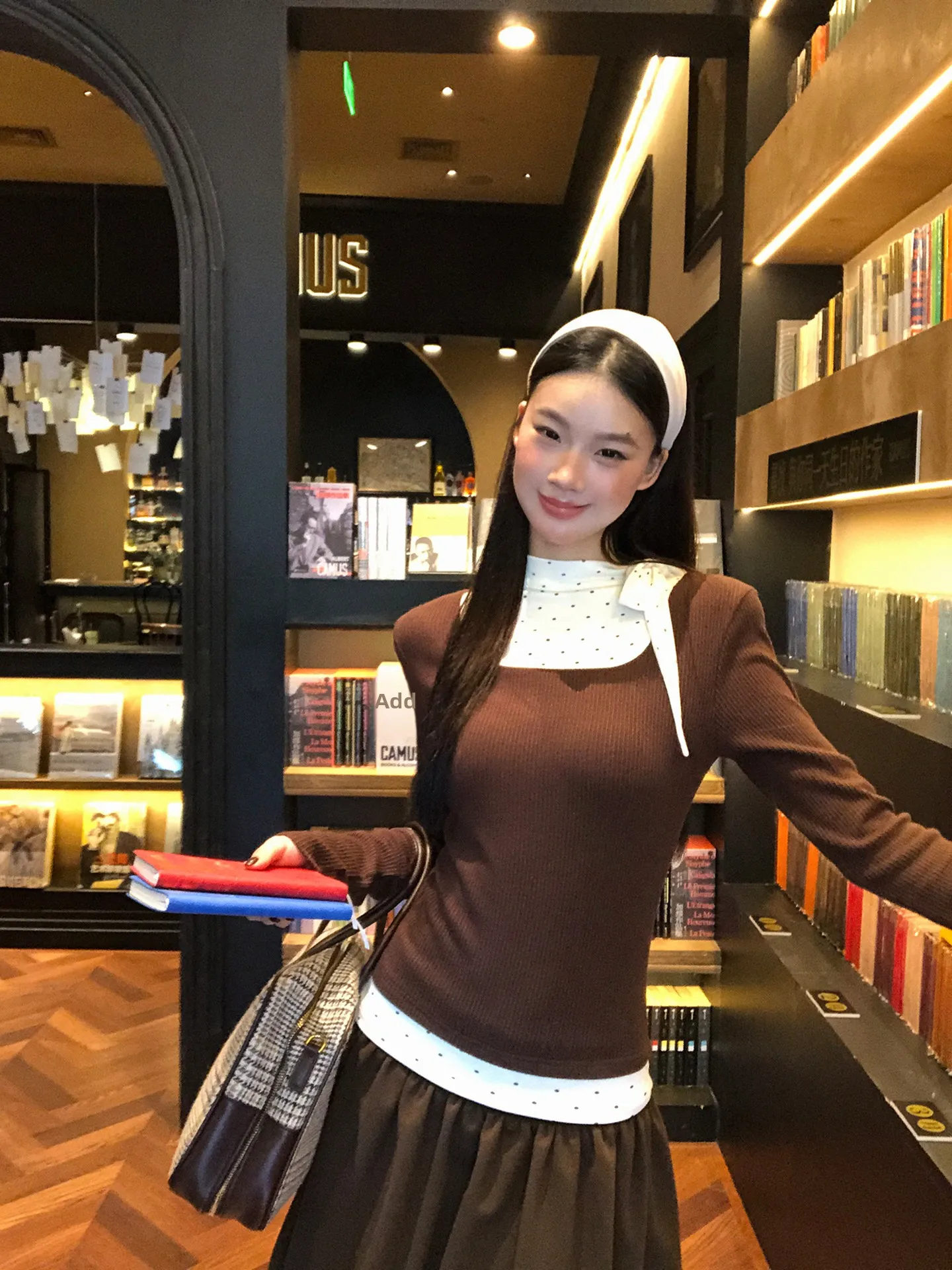 

Slim Fit Long Sve Base irt Women's Faion Autumn Winter T-irt Coffee Color Top G Sle Commute Simple Binding Design