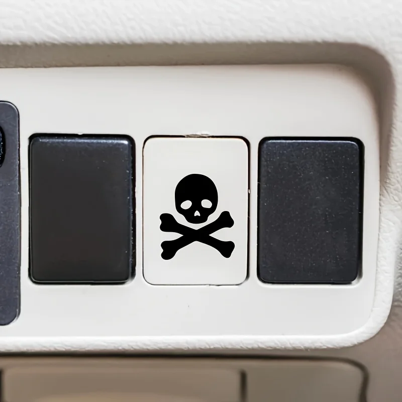 

4PCS/SET White Skull and Crossbones Pattern Car Interior Button Decor Sticker - Waterproof Vinyl Decal for Car Laptop